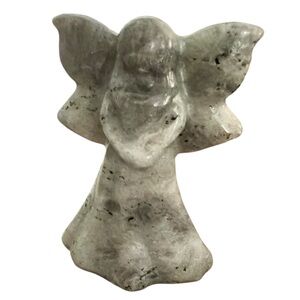 Labradorite Angel Figurine • Hand Carved Stone Angel • 3” Crystal Decor